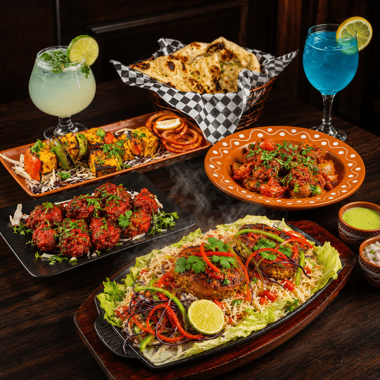 Restaurant hero background showcasing our signature dishes